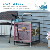 PawHut Parrot Cage Bird Carrier with Wooden Perch and Carry Handle – Steel Travel Cage, Black