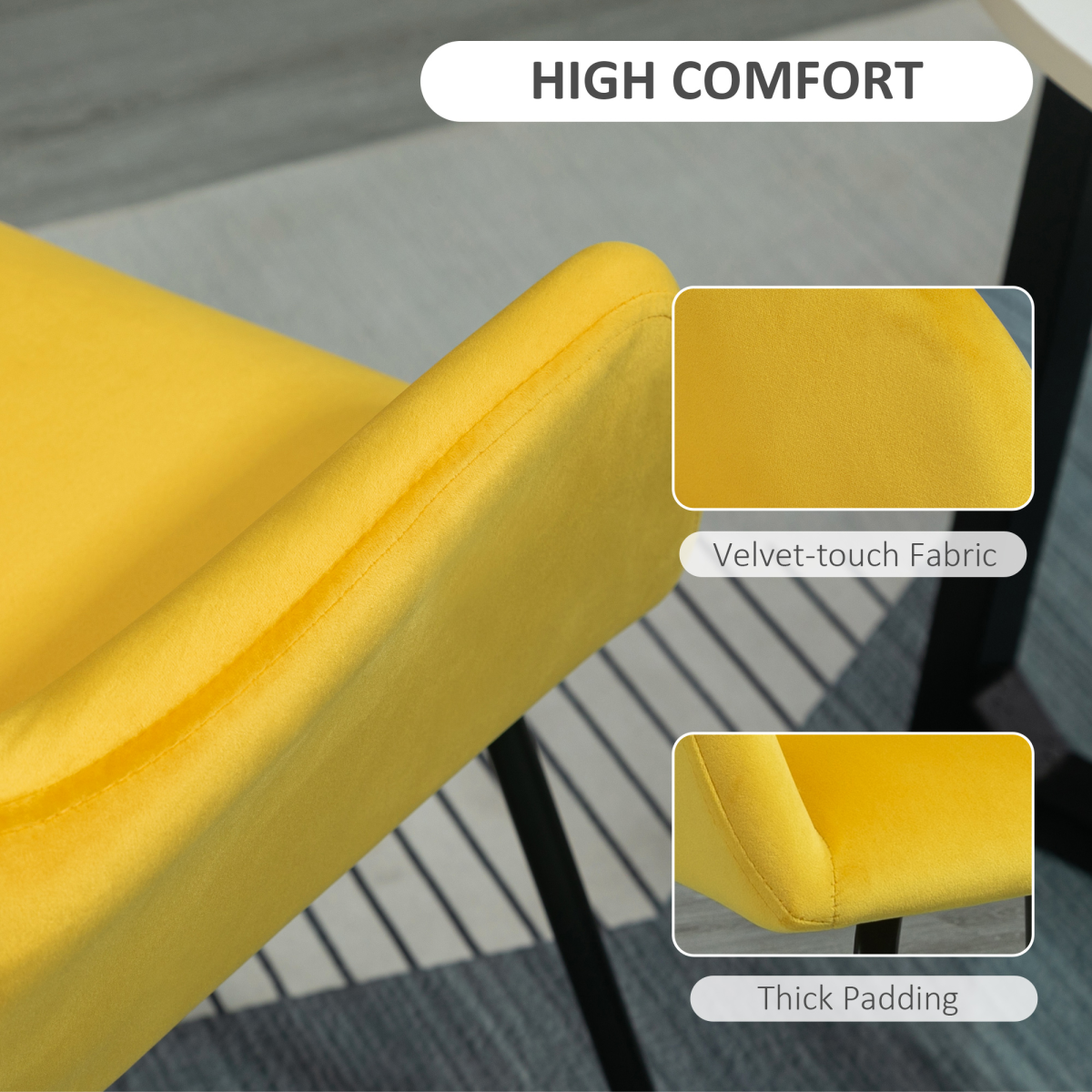 HOMCOM Modern Accent Chair with Velvet-Feel Upholstery and Metal Base – Living Room Lounge Armchair, Yellow