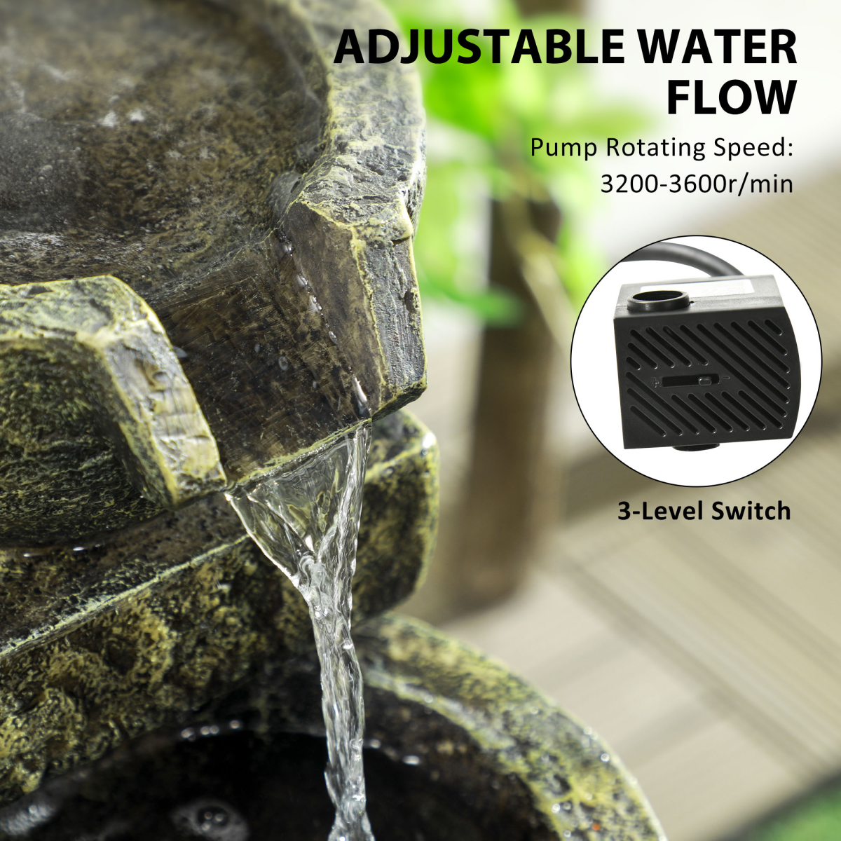 Outsunny 4-Tier Stone-Look Garden Water Fountain with Pump & Adjustable Flow – Cascading Resin Water Feature