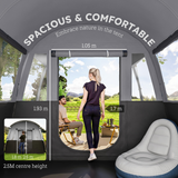 Outsunny 8-Person Tunnel Tent with 4 Large Windows & Removable Inner Walls – Family Camping Tent, Dark Grey