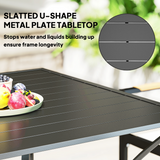 Outsunny Square Garden Table for 4 with Parasol Hole – Slatted Metal Top, Powder-Coated Steel Frame