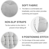 Plain Tie-On Seat Pad Cushions, Set of 4 – Soft Cotton-Cover Chair Pads for Dining, Kitchen & Garden, Grey