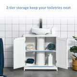 kleankin Under-Sink Storage Cabinet with Adjustable Shelf and Pipe Cut-Out – Bathroom Organiser, White