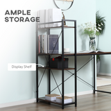 HOMCOM Computer Desk with 4-Tier Bookshelf – Home Office Study Workstation with Storage