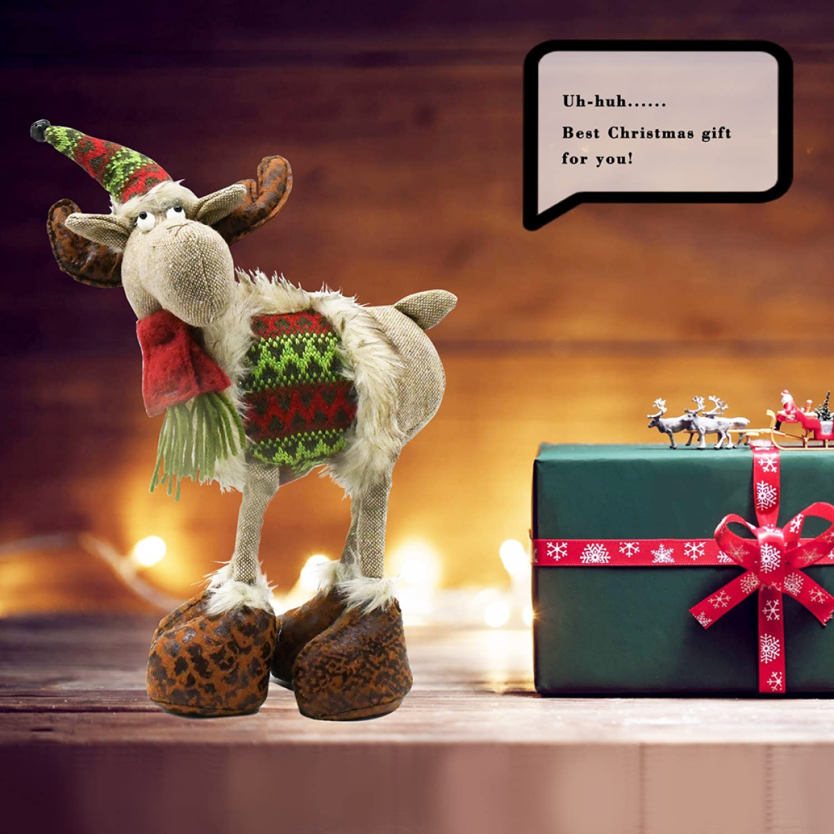 Christmas Reindeer Gnome Plush Decoration with Antlers & Jingle Bell – Handmade Swedish Tomte Style