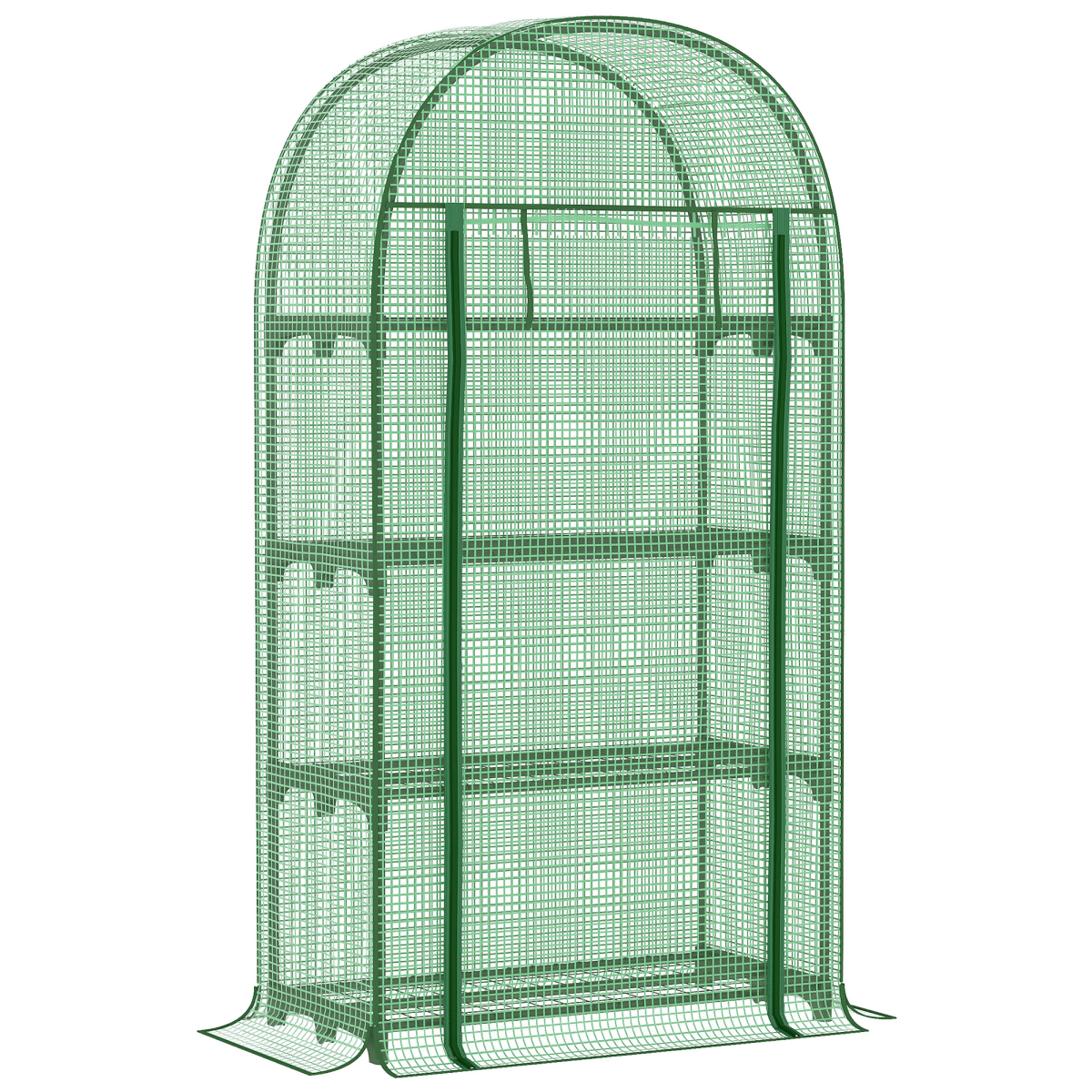 Mini Walk-In Greenhouse with Metal Shelves & Roll-Up Door – Compact Outdoor Plant Growing, Green