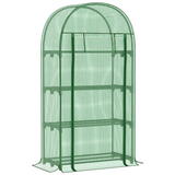 Mini Walk-In Greenhouse with Metal Shelves & Roll-Up Door – Compact Outdoor Plant Growing, Green