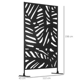 Outsunny Metal Garden Privacy Screen with Stand – 3 Panel Leaf Design Trellis, Black