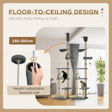 PawHut 6-Tier Floor to Ceiling Cat Tree with Scratching Post, Bed & Hammock – Cat Tower, Grey