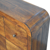 Artisan Furniture Solid Wood Darcy 3 over 3 Drawer Chest with Curved Silhouette – Brass Knobs, Chestnut Brown
