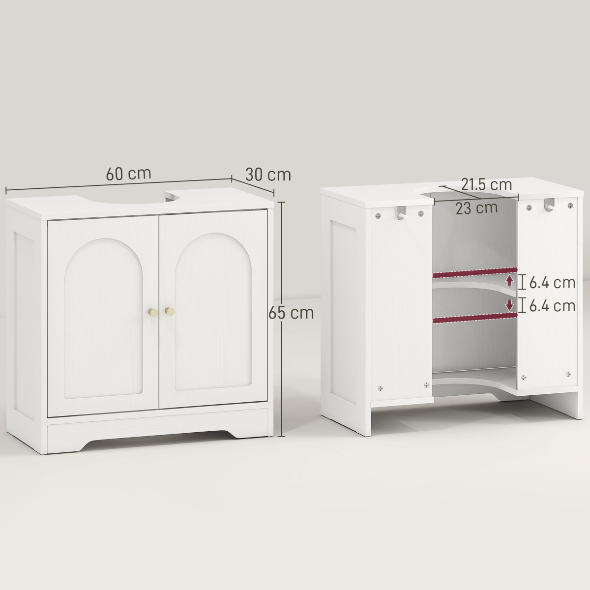 HOMCOM Modern Under Sink Cabinet with U-Shaped Cut-Out for Pedestal & Wall Basins – Bathroom Storage, White