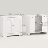 HOMCOM Modern Under Sink Cabinet with U-Shaped Cut-Out for Pedestal & Wall Basins – Bathroom Storage, White