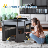 PawHut Portable Foldable Pet Playpen with Mesh Windows & Storage Bag – Dog, Rabbit & Kitten Run, Grey, 94cm
