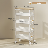 Slim 5-Tier Storage Trolley with 4 Drawers and Wheels – Rolling Organiser Cart, White and Oak