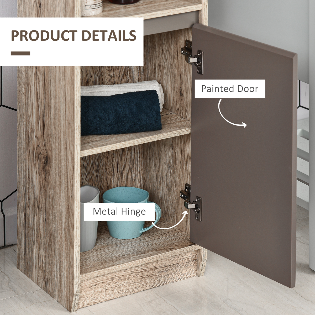 170cm Freestanding Slimline Storage Cabinet with 2 Cupboards and 2 Compartments – Anti-Tip Straps