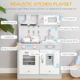 HOMCOM Kids Wooden Play Kitchen with Sink, Microwave, Light & Sound Effects – Pretend Cooking Playset for Ages 3-6