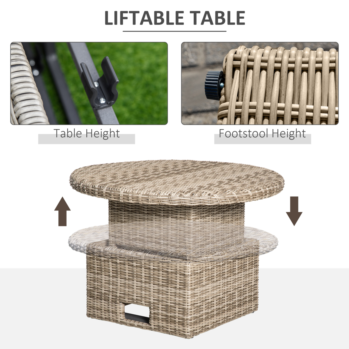 Outsunny 8-Seater PE Rattan Daybed Set with Lift-Up Table, Cushions & Furniture Cover – Outdoor Garden Lounge