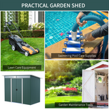 Outsunny Pent Roof Metal Garden Shed with Foundation & Sliding Door, 260 x 133 x 200cm – Green