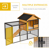 PawHut Wood-Metal Rabbit Hutch with Run, Ramp & Pull-Out Tray – Elevated Outdoor Pet House, 122 x 63 x 92 cm