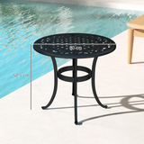 Outsunny Cast Aluminium Garden Side Table with Adjustable Footpads, 60kg Capacity – Outdoor Patio Table, Black