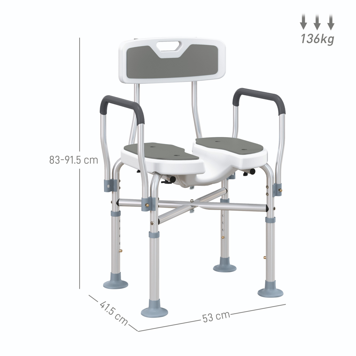 HOMCOM Shower Stool with Padded Seat, Drainage Holes & Aluminium Frame – 136kg Capacity, Adjustable Height