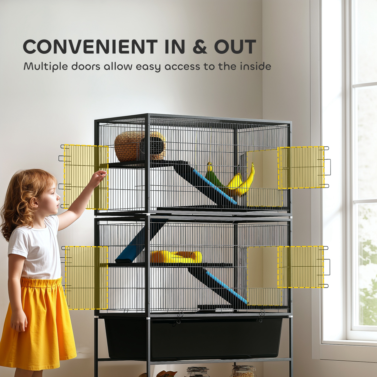 5-Tier Small Animal Cage on Wheels with Hammock, Ramps & Storage Shelf – Chinchilla Cage, Dark Grey