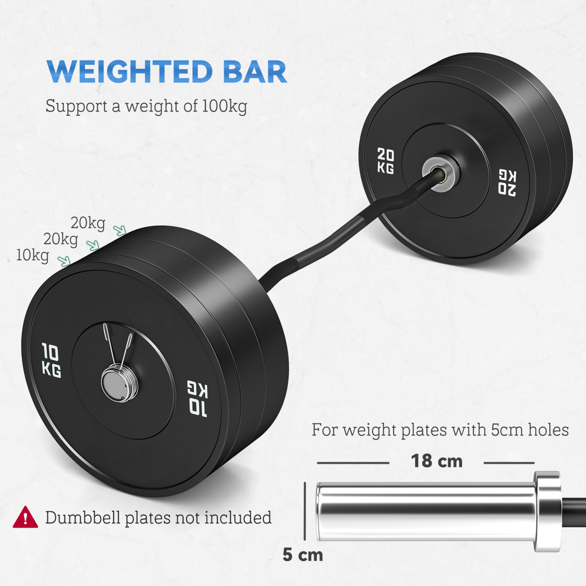 SPORTNOW 120cm EZ Curl Bar with Spring Clips for 5cm Weight Plates, 8kg – Home Gym Barbell Bar, 100kg Capacity