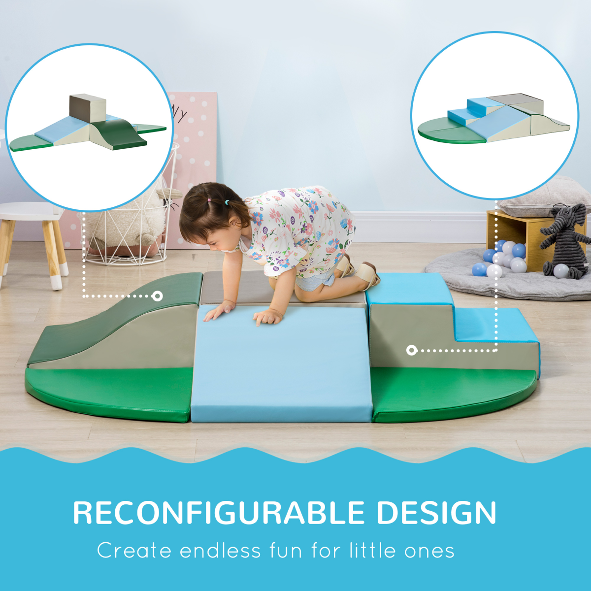 6-Piece Kids Soft Play Set with Foam Blocks, Stairs & Ramp – Modular Toddler Climbing Blocks, 12-36 Months