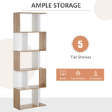 HOMCOM 5-Tier S-Shape Display Bookcase with Anti-Tipping Design – Freestanding Shelving Unit, Natural