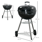 Outsunny Portable Kettle Charcoal BBQ Grill & Smoker with Lid, Thermometer, Wheels & Cover – Black