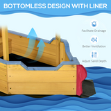 Kids Wooden Pirate Boat Sandpit with Canopy Shade and Storage Bench – Outdoor Sandbox