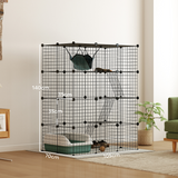 PawHut Customisable Cat Playhouse with Four Tiers, Ramps & Hammock – DIY Cat Enclosure for Up to Three Cats, Black