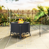 Outsunny Portable Fire Pit with Grill Grate and Poker, 58cm Round Steel Firepit – Garden BBQ Pit, Black
