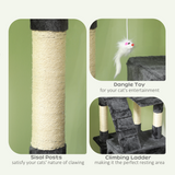 PawHut Tall Cat Tree Activity Centre with Condos, Perches, Sisal Scratching Post and Dangling Toys, 170 cm, Grey