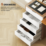 Vinsetto Mobile Filing Cabinet with 5 Drawers and Lockable Wheels – Home Office Storage Unit, Oak