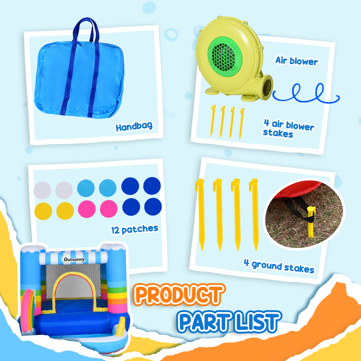 Kids Inflatable Bouncy Castle with Pool, Trampoline, Safety Net & Blower – Outdoor Rainbow Play for Ages 3-8