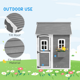 Outsunny Wooden Wendy House for Kids with Floor, Windows & Plant Box – Garden Playhouse, Grey