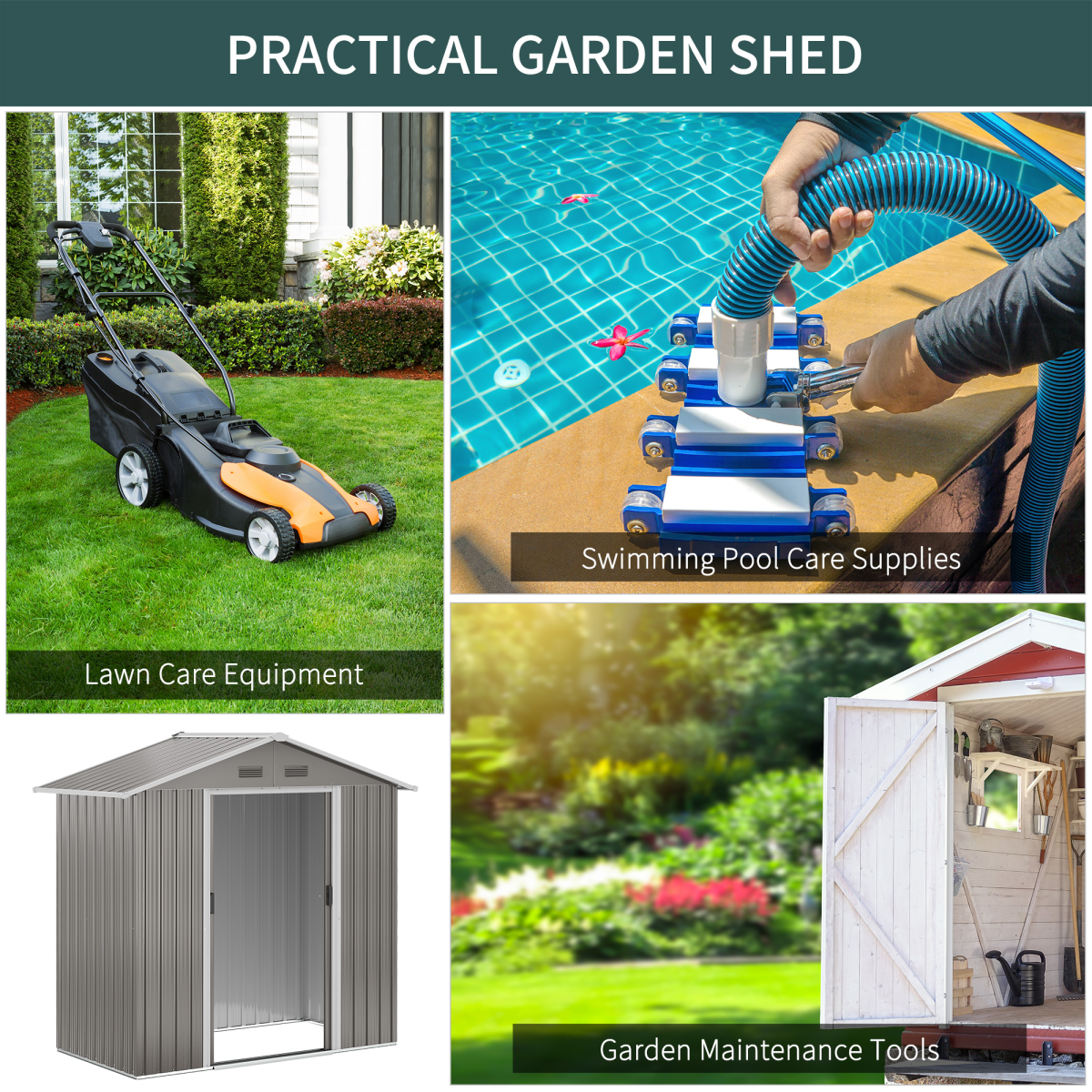 Outsunny 6.5 x 3.5ft Metal Garden Shed with Double Sliding Door and Sloped Roof – Outdoor Storage, Grey