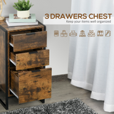 HOMCOM Industrial 3-Drawer Storage Chest with Metal Frame – Rustic Wood-Effect Chest of Drawers, Brown