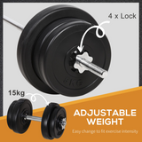 HOMCOM 65kg Adjustable Dumbbell and Barbell Set with Weight Plates – Home Gym Strength Training, Black