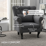 HOMCOM Vintage Wingback Accent Armchair with Nailhead Trim & Wooden Legs – Living Room Chair, Dark Grey