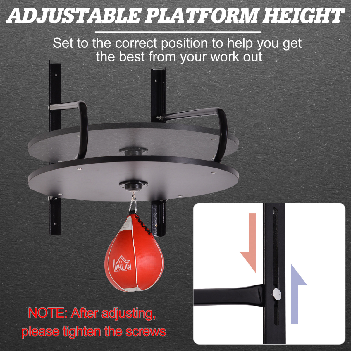 HOMCOM Wall-Mounted Speed Bag Platform Kit with Punching Ball & Pump – Height Adjustable Boxing Training Set