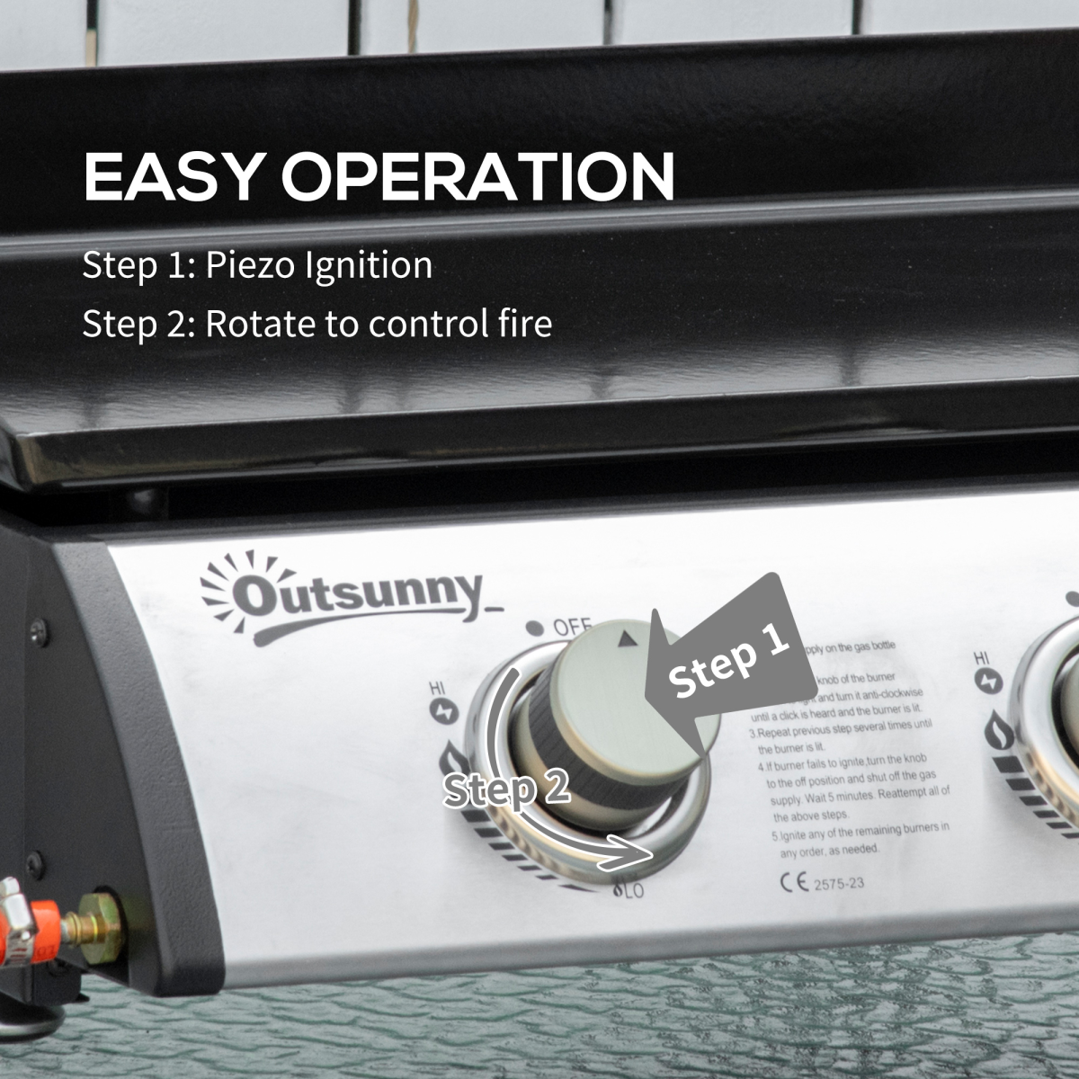 Outsunny Portable Gas Plancha BBQ Grill with 3 Stainless Steel Burners, 9kW – Non-Stick Hotplate