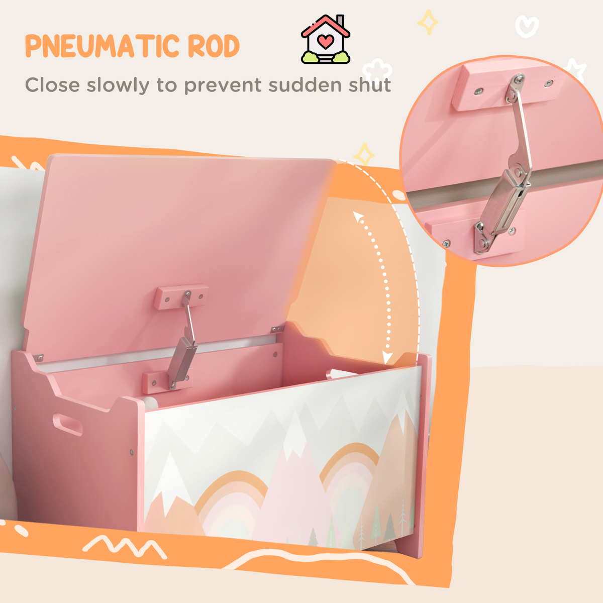ZONEKIZ Toy Box, Kids Toy Chest with Lid and Safety Hinge – Rounded Corners Storage for Bedrooms & Playrooms, Pink