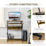 HOMCOM R-Shaped Computer Desk with Monitor Shelf and Storage Shelf, Metal Frame – Brown