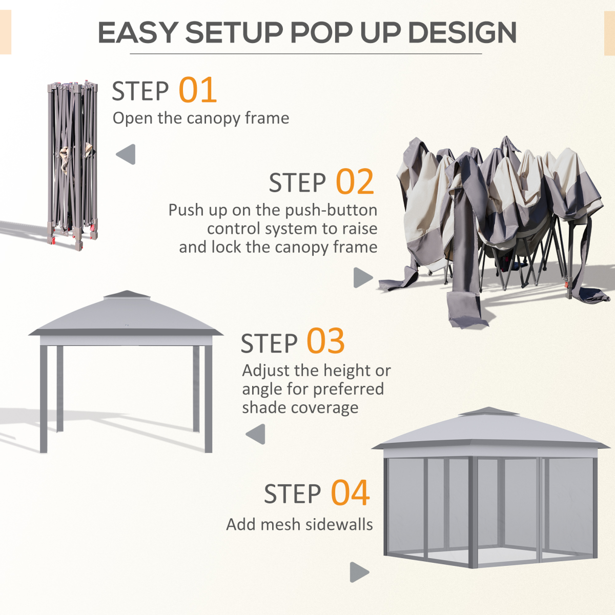 Outsunny Pop Up Gazebo with Two-Tier Roof, Mesh Sidewalls & Carrying Bag – Height Adjustable Canopy Tent, Grey