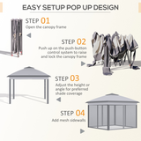 Outsunny Pop Up Gazebo with Two-Tier Roof, Mesh Sidewalls & Carrying Bag – Height Adjustable Canopy Tent, Grey