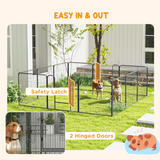 PawHut Heavy Duty Puppy Play Pen with 12 Panels and 2 Lockable Doors – Indoor Outdoor Pet Exercise Pen, Grey