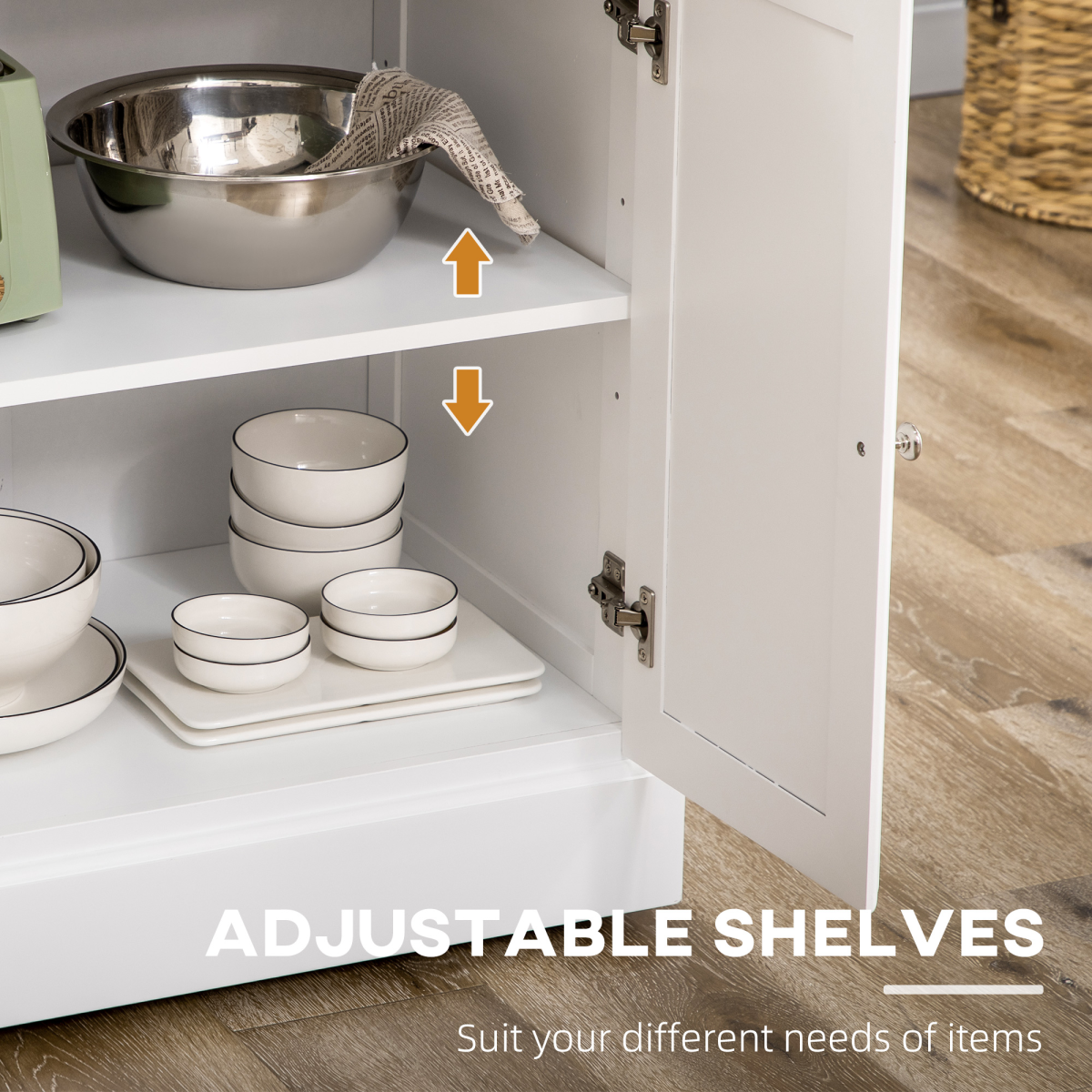 HOMCOM Kitchen Storage Trolley with Drawers, Adjustable Shelves & Wooden Top – Rolling Kitchen Island, White
