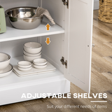 HOMCOM Kitchen Storage Trolley with Drawers, Adjustable Shelves & Wooden Top – Rolling Kitchen Island, White